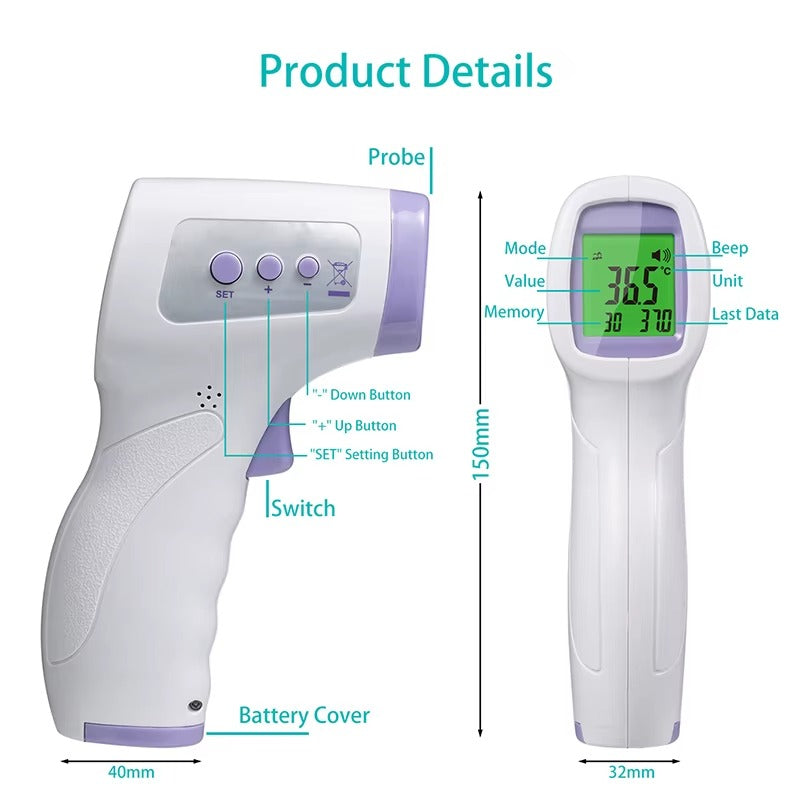 Digital Infrared Forehead Thermometer Electronic Body Non Contact Medical Fever Measure Tool Outdoor Home for Baby Adults